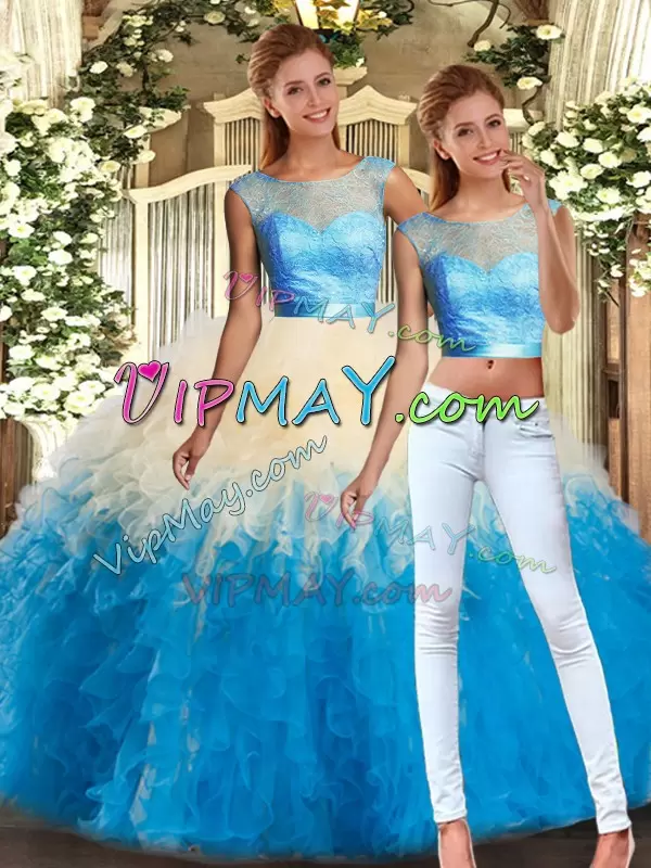 Two Pieces Sweet 16 Quinceanera Dress Multi-color Scoop Organza Sleeveless Floor Length Backless