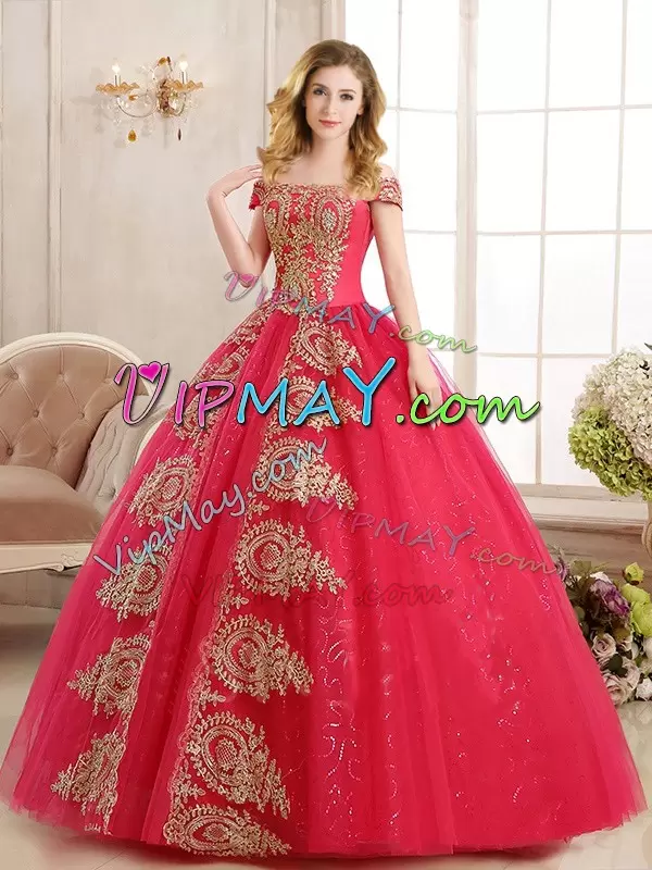 Red Sleeveless Tulle Lace Up 15th Birthday Dress for Military Ball and Sweet 16 and Quinceanera