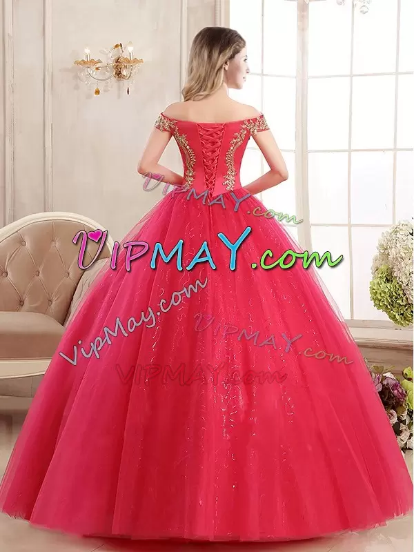 Red Sleeveless Tulle Lace Up 15th Birthday Dress for Military Ball and Sweet 16 and Quinceanera