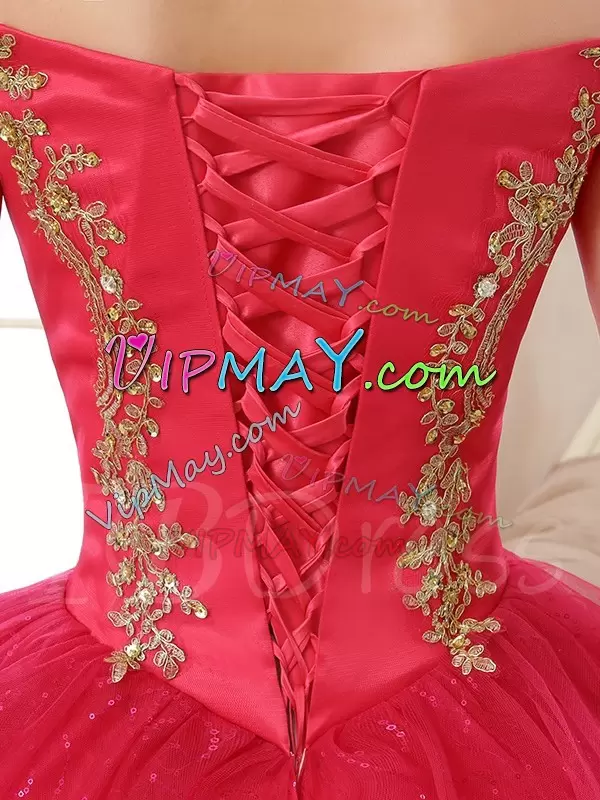 Red Sleeveless Tulle Lace Up 15th Birthday Dress for Military Ball and Sweet 16 and Quinceanera