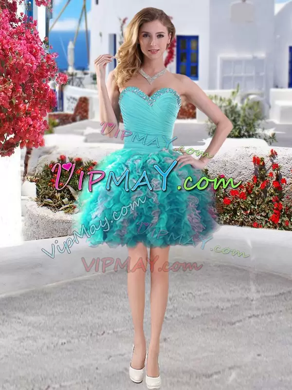 White and Baby Blue Organza Lace Up Quinceanera Dresses Sleeveless Floor Length Beading