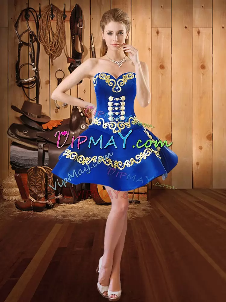 Fancy Blue Lace Up Sweetheart Embroidery and Ruffles Quinceanera Gowns Organza Sleeveless