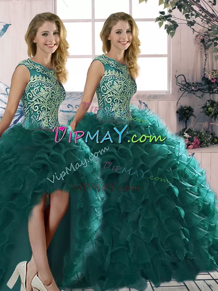 Sumptuous Scoop Sleeveless Organza Sweet 16 Dresses Beading and Ruffles Lace Up