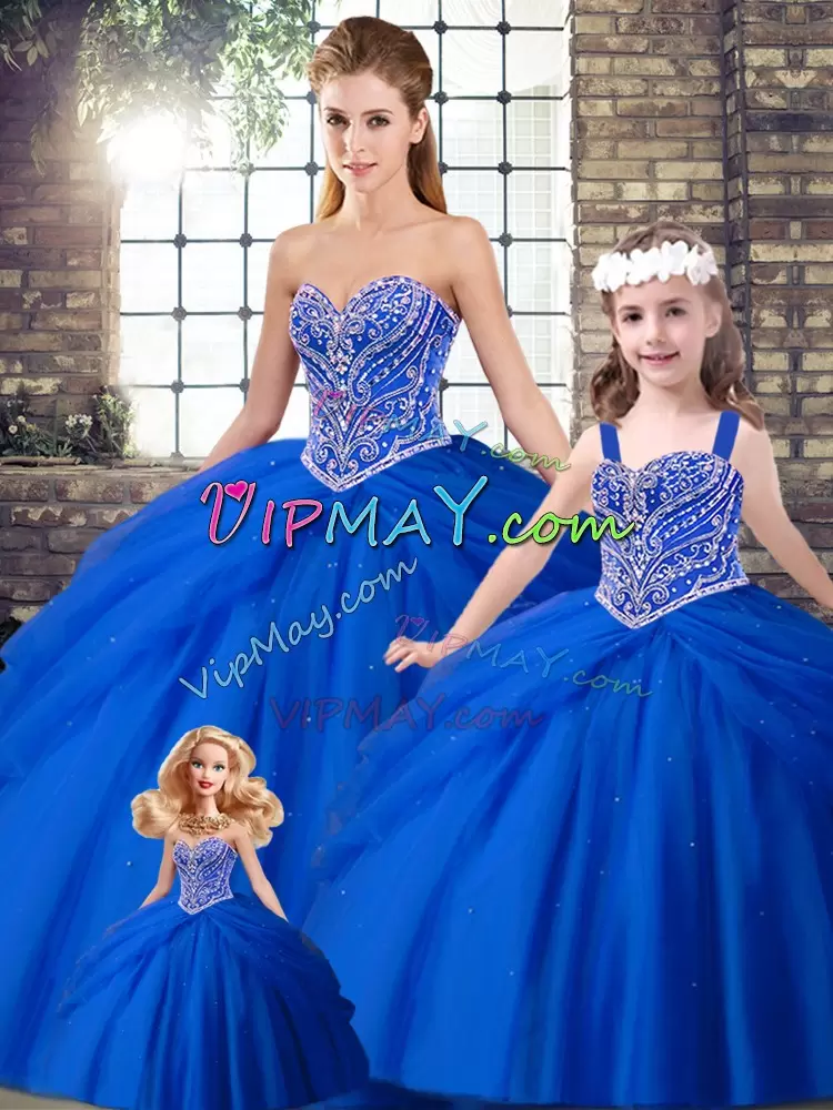 On Sale Royal Blue Sweetheart Neckline Beading and Pick Ups Sweet 16 Dress Sleeveless Lace Up