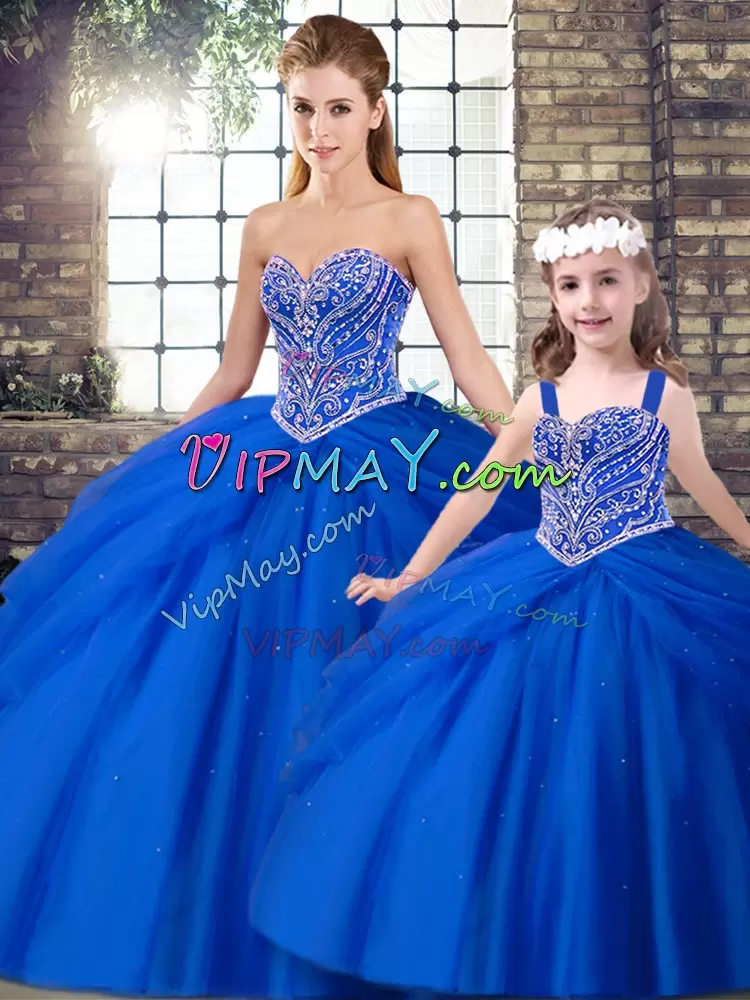 On Sale Royal Blue Sweetheart Neckline Beading and Pick Ups Sweet 16 Dress Sleeveless Lace Up