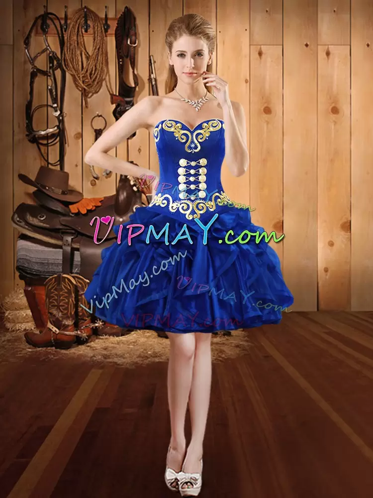 Royal Blue Sleeveless Organza Lace Up Sweet 16 Dress for Military Ball and Sweet 16 and Quinceanera