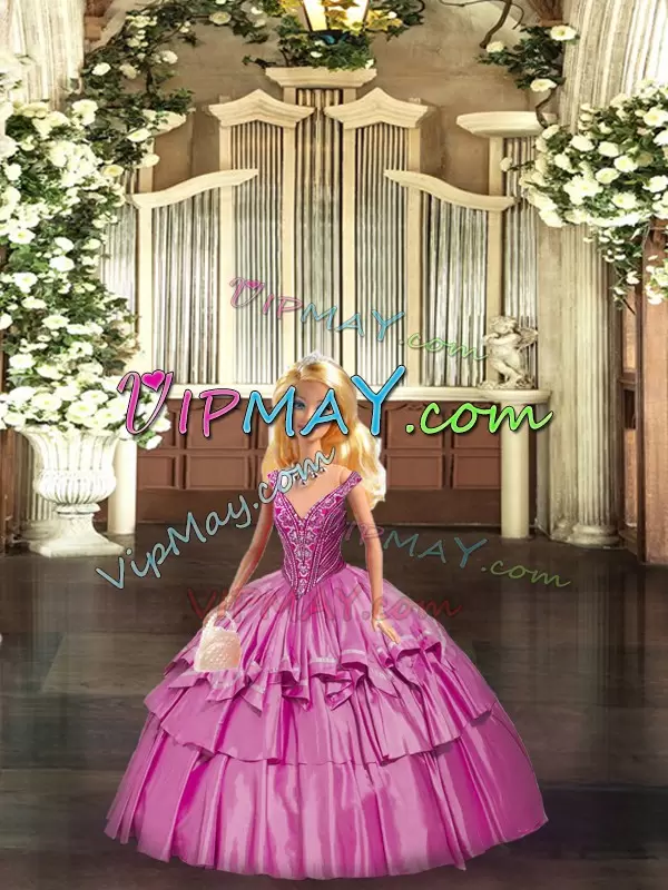 Deluxe Ball Gowns Sweet 16 Quinceanera Dress Fuchsia V-neck Organza Sleeveless Floor Length Lace Up