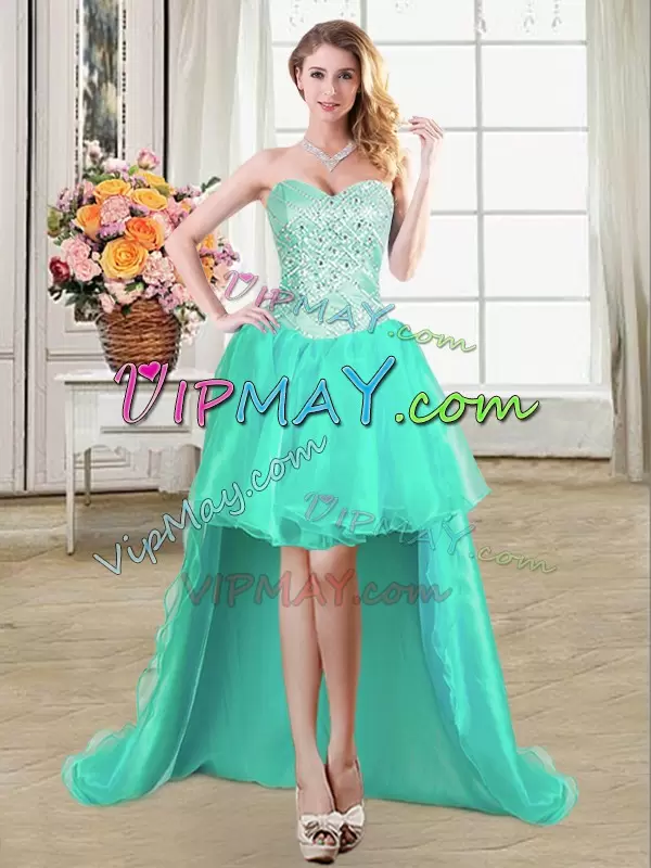 Top Selling Apple Green Ball Gowns Organza Sweetheart Sleeveless Beading and Ruffles and Pick Ups Floor Length Lace Up Sweet 16 Dress