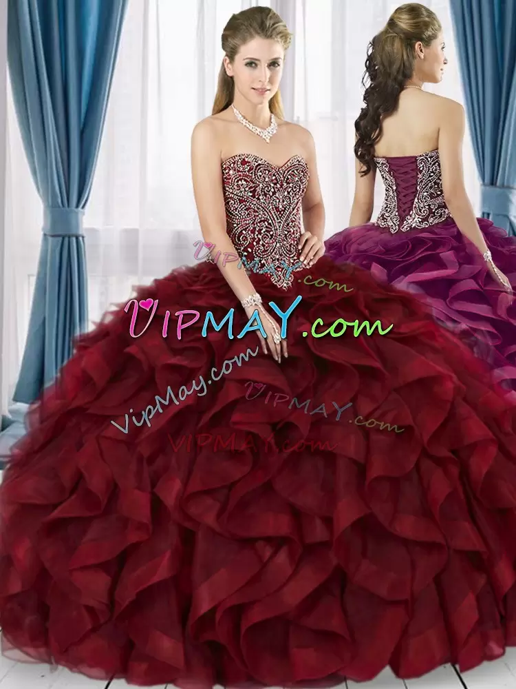 Inexpensive Sleeveless Sweetheart Lace Up Floor Length Beading Quinceanera Dress Sweetheart