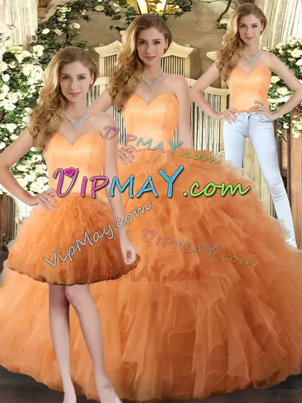 Attractive Orange Lace Up Quinceanera Dress Ruffles Sleeveless Floor Length