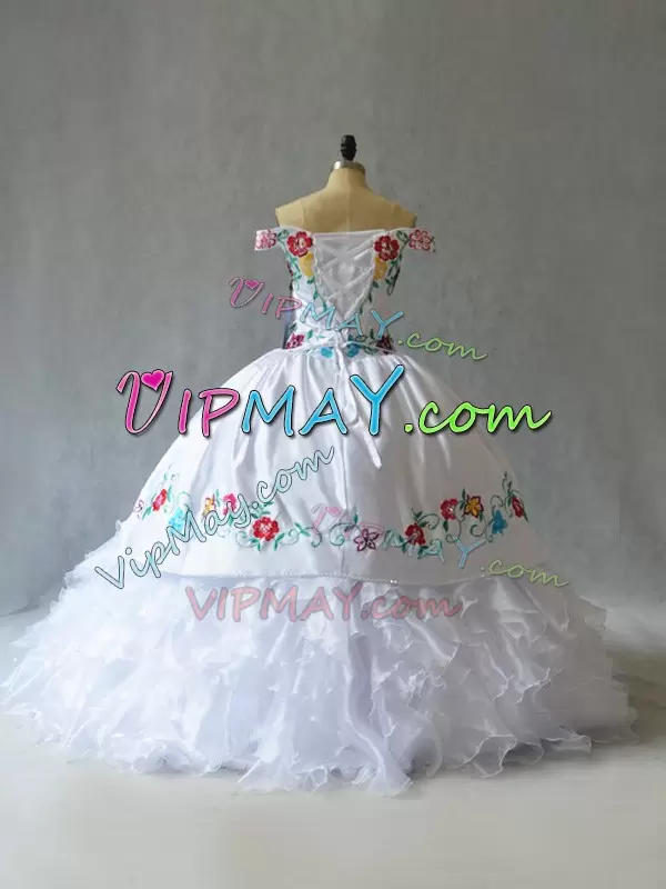 Off the Shoulder White Quinceanera Dress Colorful Floral Embroidery