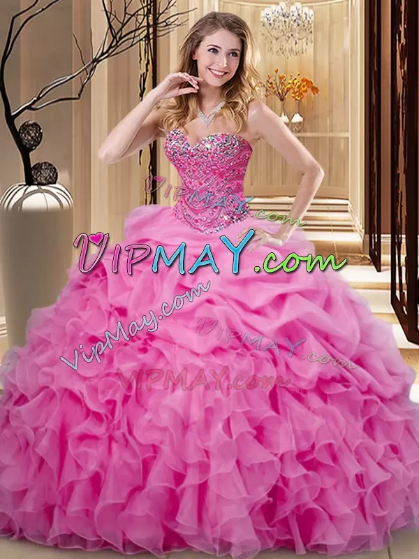 Super Sleeveless Sweetheart Lace Up Floor Length Beading and Ruffles and Pick Ups Quinceanera Dresses Sweetheart