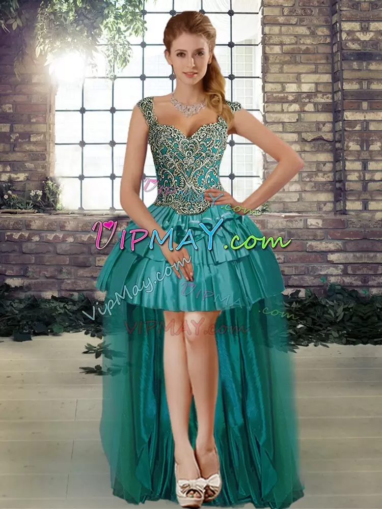 Teal Sleeveless Beading and Ruffled Layers Floor Length Quinceanera Dresses