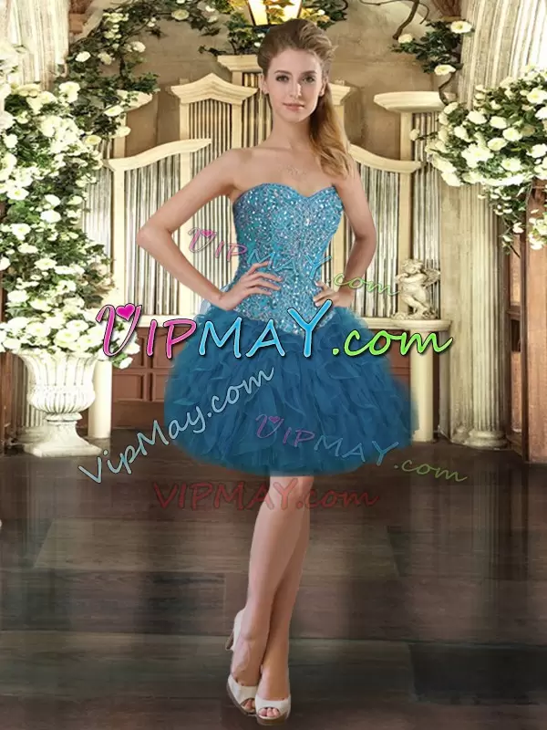 Sweetheart Sleeveless Tulle Quinceanera Dress Beading and Ruffles Lace Up