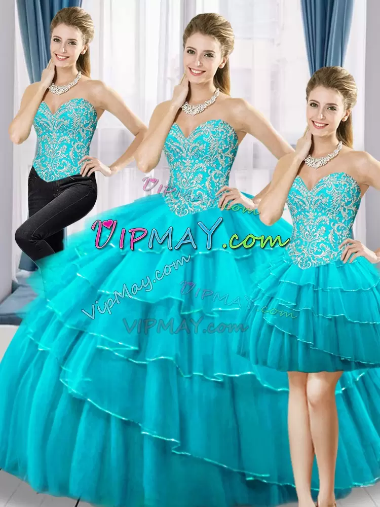 Vintage Floor Length Aqua Blue Vestidos de Quinceanera Sweetheart Sleeveless Lace Up