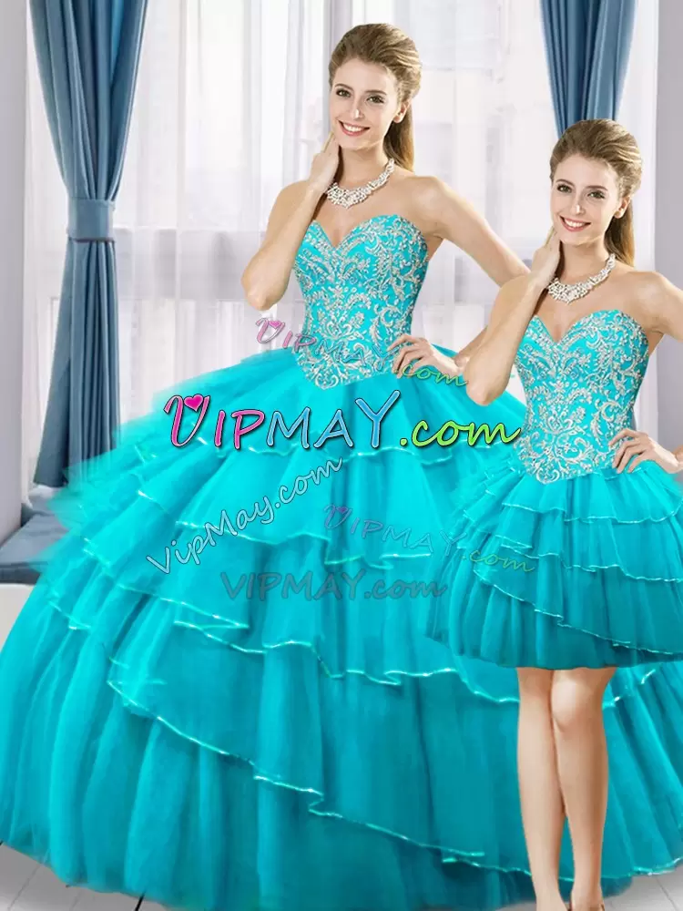 Vintage Floor Length Aqua Blue Vestidos de Quinceanera Sweetheart Sleeveless Lace Up