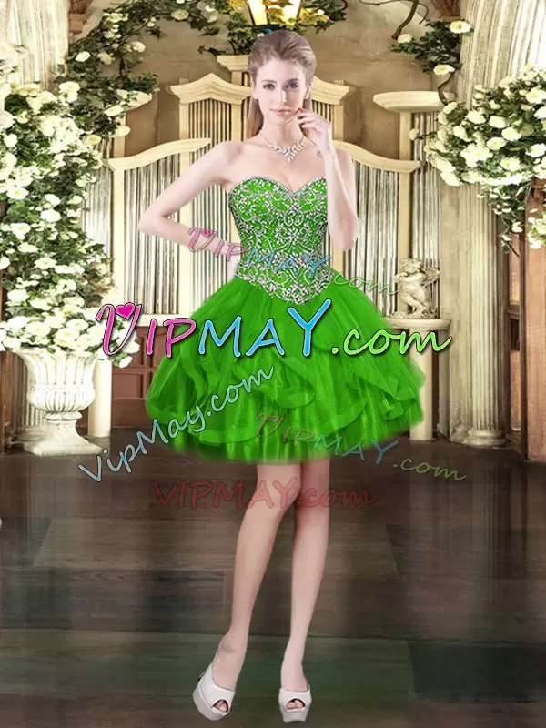 Noble Floor Length Green 15th Birthday Dress Tulle Sleeveless Beading and Ruffles