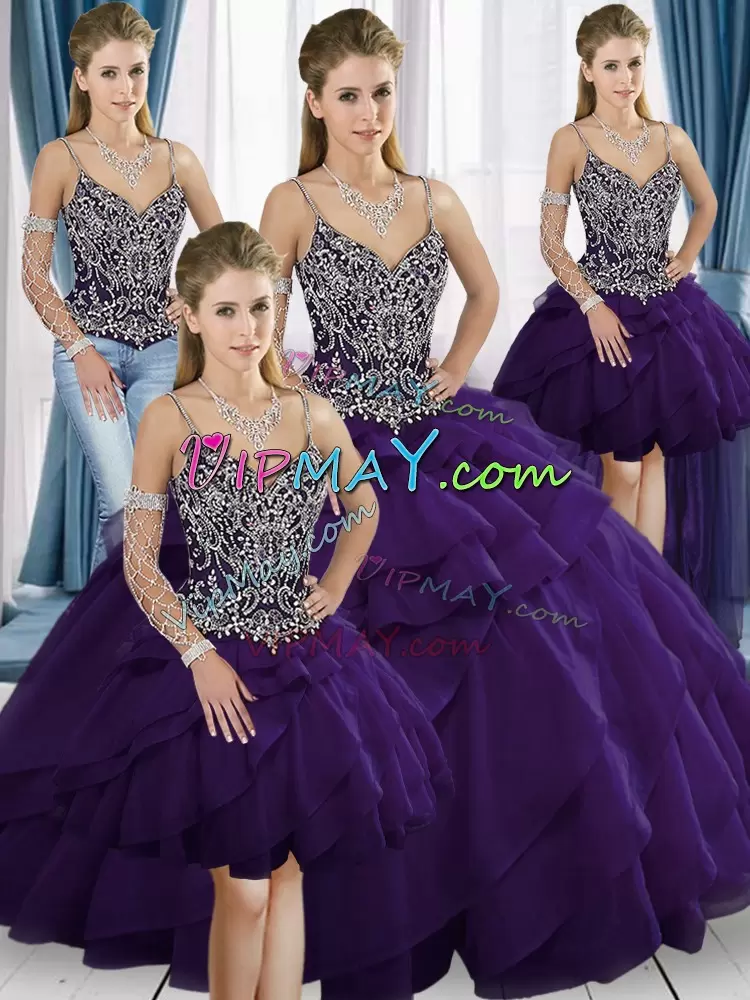 Pretty Sleeveless V-neck Sweep Train Beading and Lace Lace Up Quinceanera Dresses