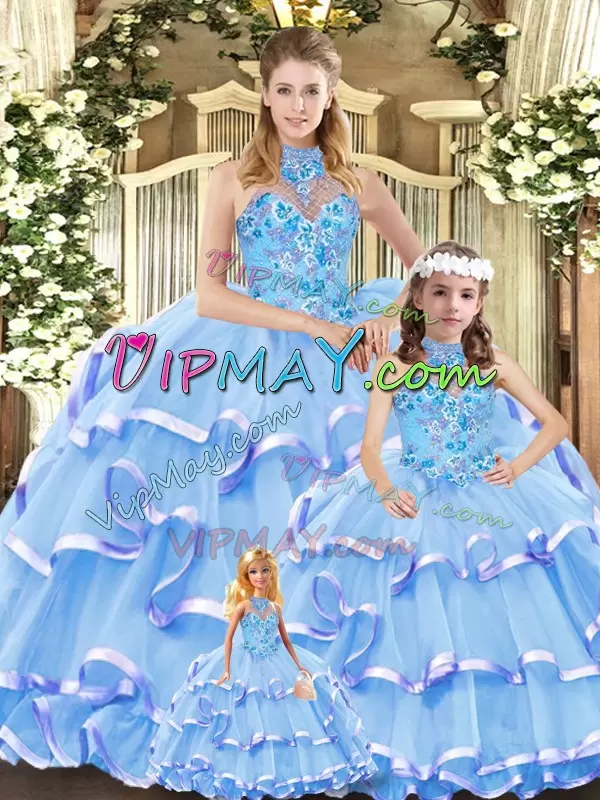 Glamorous Organza Sleeveless Quinceanera Dresses and Embroidery and Ruffled Layers