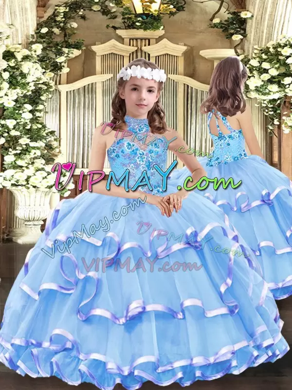 Glamorous Organza Sleeveless Quinceanera Dresses and Embroidery and Ruffled Layers