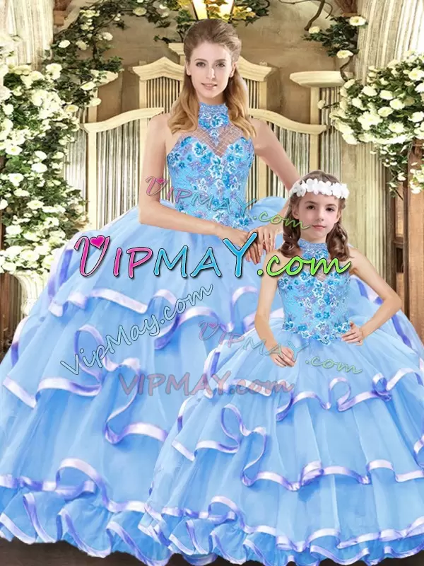 Glamorous Organza Sleeveless Quinceanera Dresses and Embroidery and Ruffled Layers