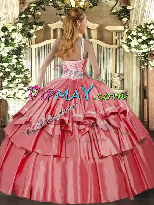 Colorful Sleeveless Organza and Taffeta Floor Length Lace Up Sweet 16 Quinceanera Dress in Lilac with Beading and Ruffled Layers