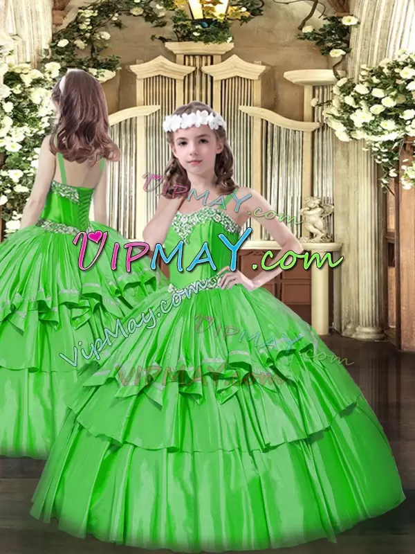 Free and Easy Green Organza Lace Up Sweetheart Sleeveless Floor Length Quinceanera Dresses Beading and Ruffled Layers