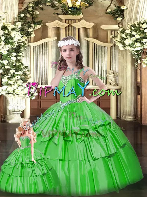 Free and Easy Green Organza Lace Up Sweetheart Sleeveless Floor Length Quinceanera Dresses Beading and Ruffled Layers