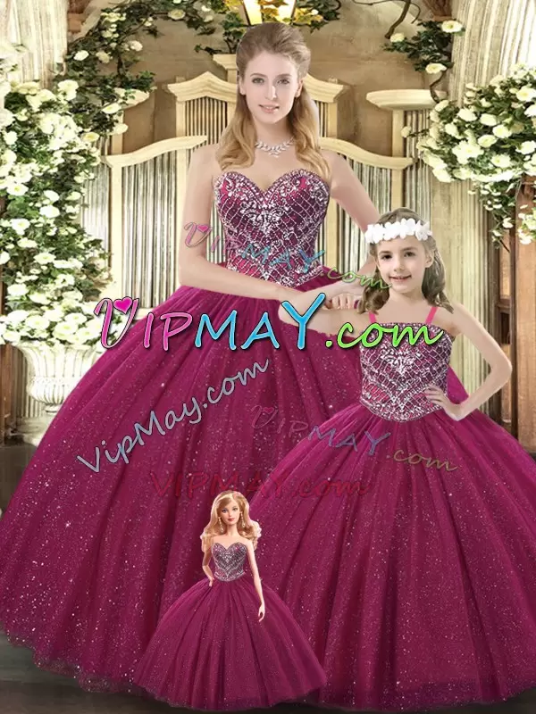 Burgundy Sweetheart Lace Up Beading Ball Gown Prom Dress Sleeveless