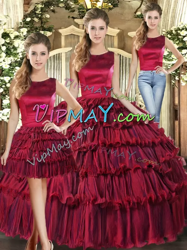 Fitting Organza Sleeveless Floor Length 15th Birthday Dress and Ruffled Layers