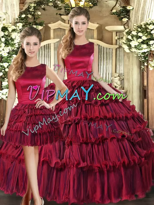 Fitting Organza Sleeveless Floor Length 15th Birthday Dress and Ruffled Layers