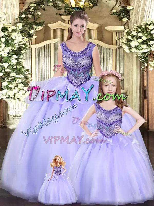 Clearance Lavender Sleeveless Beading and Ruching Floor Length Vestidos de Quinceanera