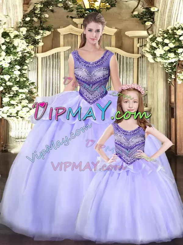 Clearance Lavender Sleeveless Beading and Ruching Floor Length Vestidos de Quinceanera