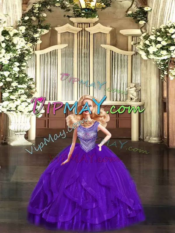 Vintage Floor Length Ball Gowns Sleeveless Eggplant Purple Quinceanera Gown Lace Up