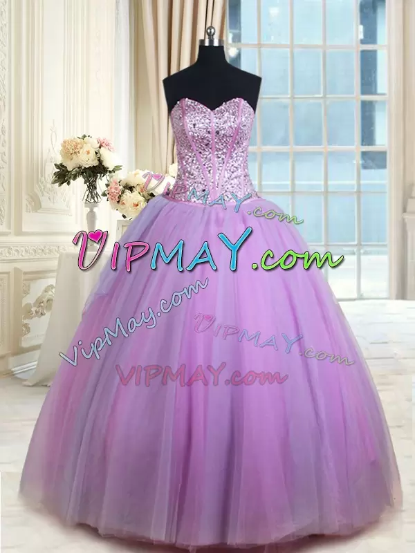 Simple Lavender Tulle Sweetheart Sleeveless Long Ball Gown Prom Dress