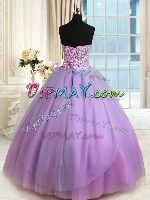 Simple Lavender Tulle Sweetheart Sleeveless Long Ball Gown Prom Dress