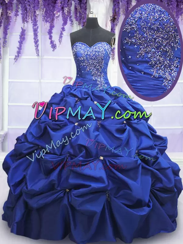 Royal Blue Lace Up Sweetheart Beading and Pick Ups Quinceanera Dresses Taffeta Sleeveless