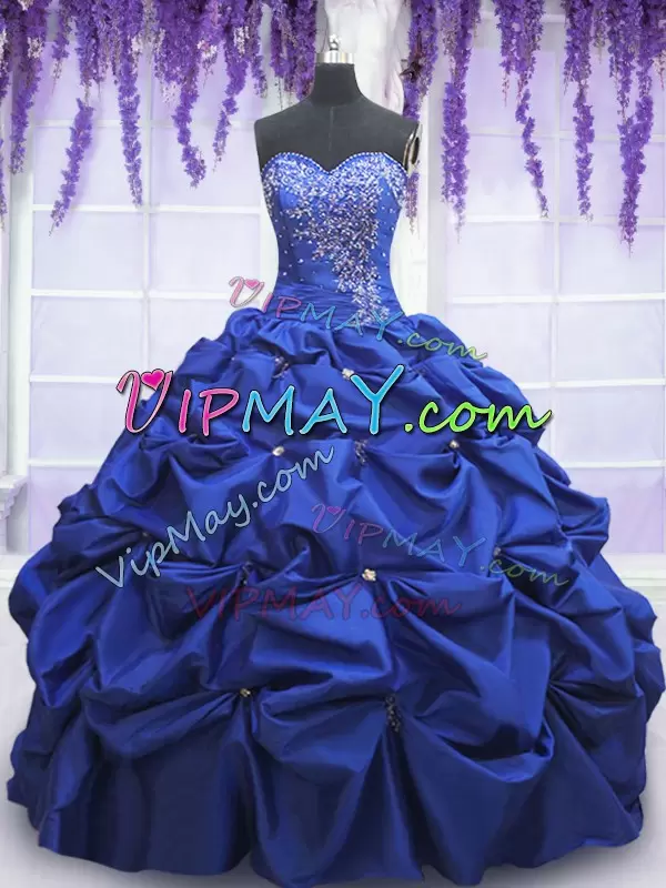 Royal Blue Lace Up Sweetheart Beading and Pick Ups Quinceanera Dresses Taffeta Sleeveless