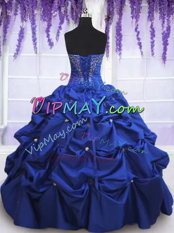 Royal Blue Lace Up Sweetheart Beading and Pick Ups Quinceanera Dresses Taffeta Sleeveless