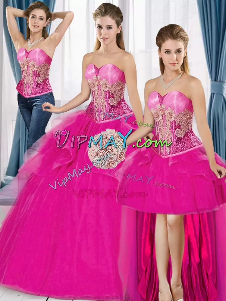 Most Popular Sleeveless Sweetheart Beading and Appliques Lace Up 15th Birthday Dress