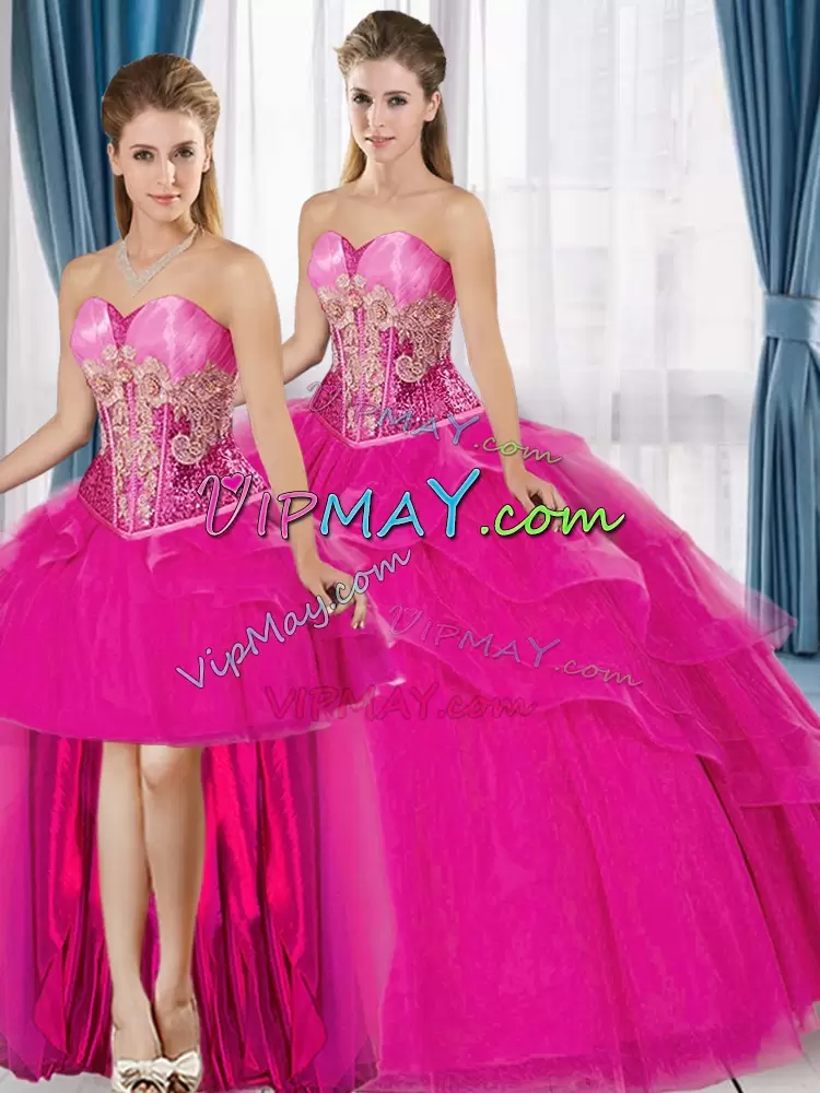 Most Popular Sleeveless Sweetheart Beading and Appliques Lace Up 15th Birthday Dress