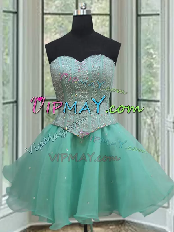 Latest Turquoise Sleeveless Floor Length Beading and Ruffles and Pick Ups Lace Up Quinceanera Gowns Sweetheart