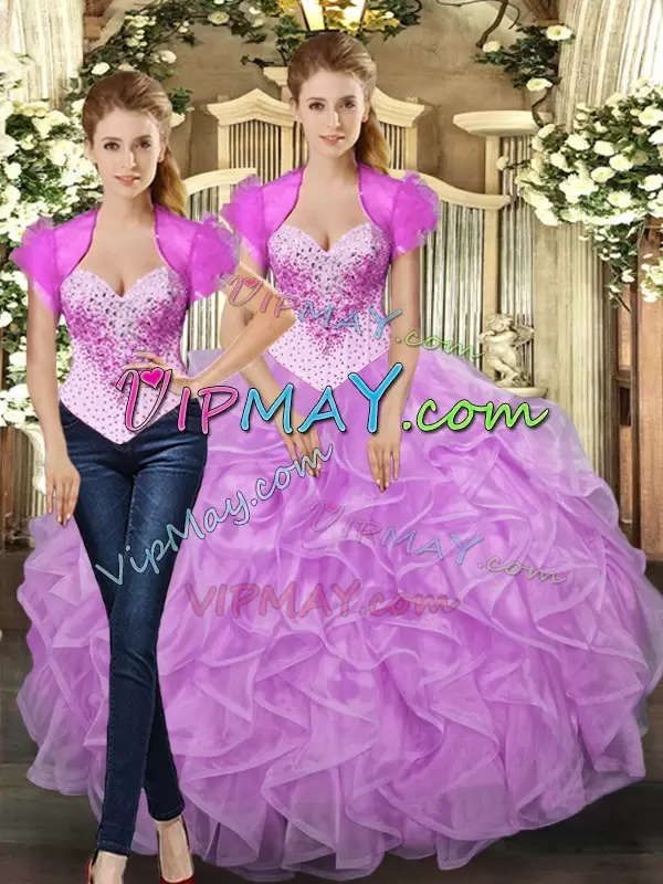 Custom Designed Floor Length Lilac Sweet 16 Dress Straps Sleeveless Lace Up