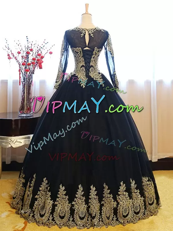 Traditional Scoop Sleeveless Tulle Vestidos de Quinceanera Appliques Lace Up