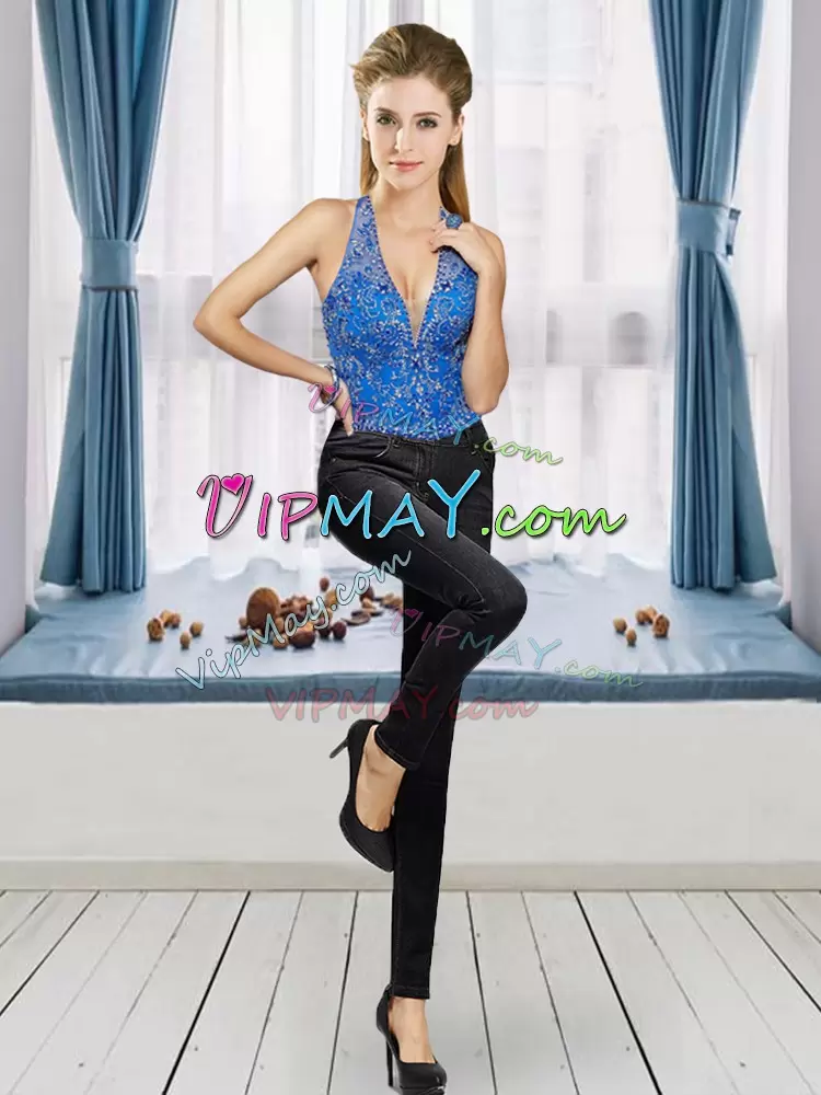 Extravagant Royal Blue Lace Up 15 Quinceanera Dress Beading Sleeveless Floor Length