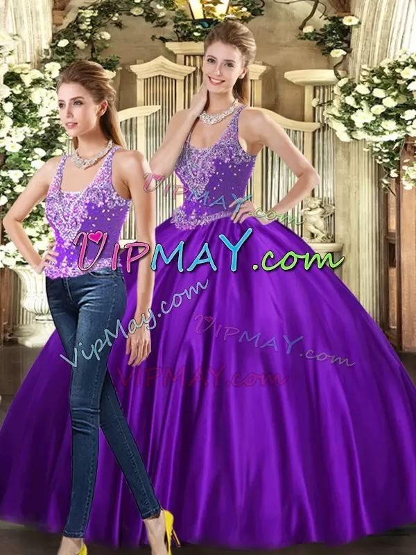 Discount Floor Length Ball Gowns Sleeveless Purple 15 Quinceanera Dress Lace Up