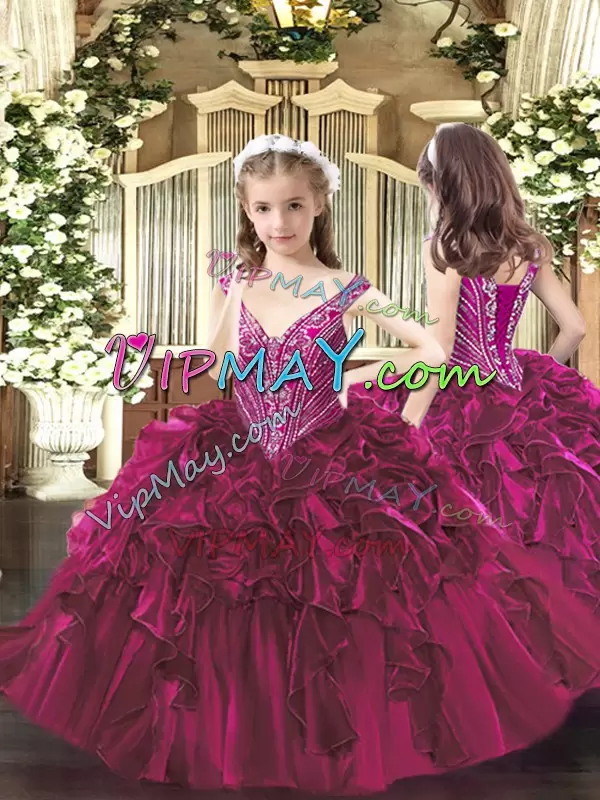 Sleeveless Straps Beading and Ruffles Lace Up 15th Birthday Dress