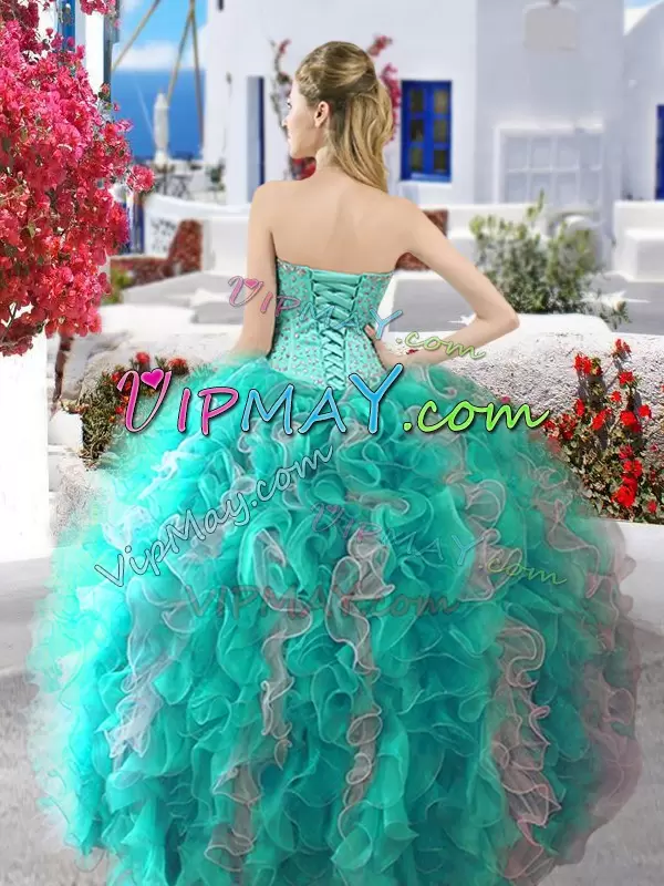 Affordable White and Red Sweetheart Neckline Beading Quinceanera Gowns Sleeveless Lace Up