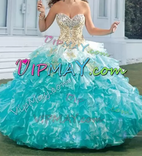 Fine Multi-color Sweetheart Neckline Beading 15th Birthday Dress Sleeveless Lace Up