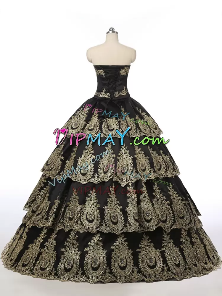 Inexpensive Black Sleeveless Satin Lace Up Quinceanera Dress for Military Ball and Sweet 16 and Quinceanera
